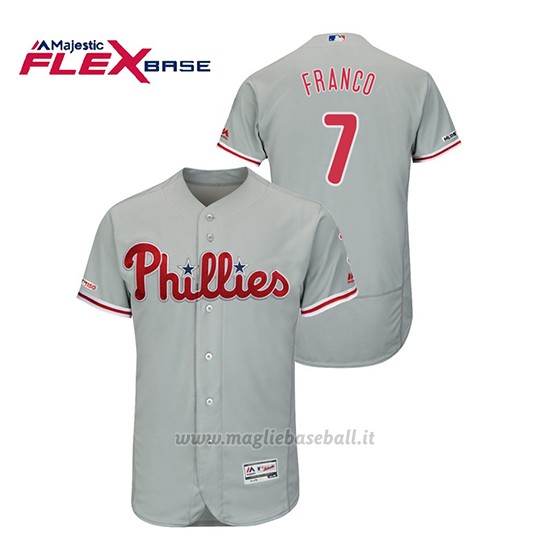 Maglia Baseball Uomo Philadelphia Phillies Maikel Franco 150th Aniversario Patch Flex Base Grigio